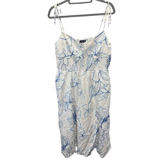 GAP 100% Linen Blue Floral Midi Dress Tie Straps Smocked Back Size XL - Picture 4 of 13
